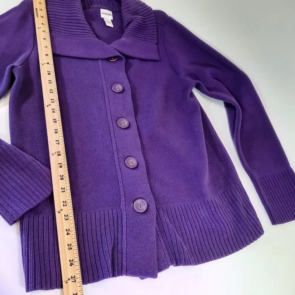 Chico's royal purple knit button down cardigan sweater women's size 3 (XL)